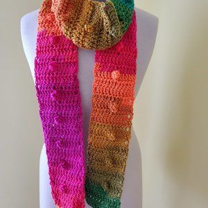 Crochet Popcorn Multicolored Skinny Scarf/New